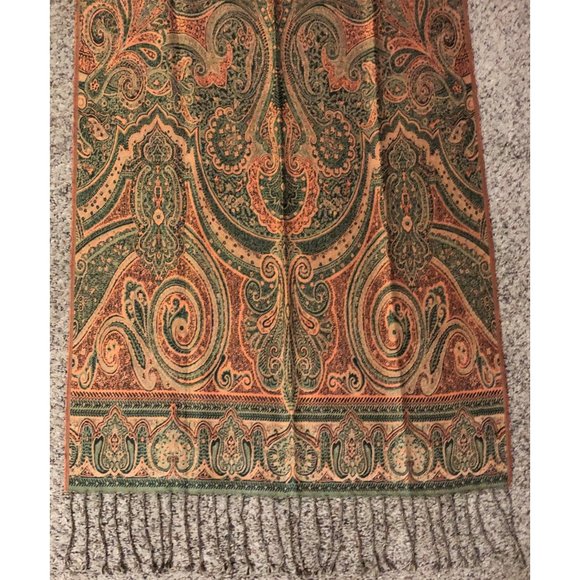 Talbots Scarf Used Large Oranges Greens *No Material Tag - Picture 11 of 16